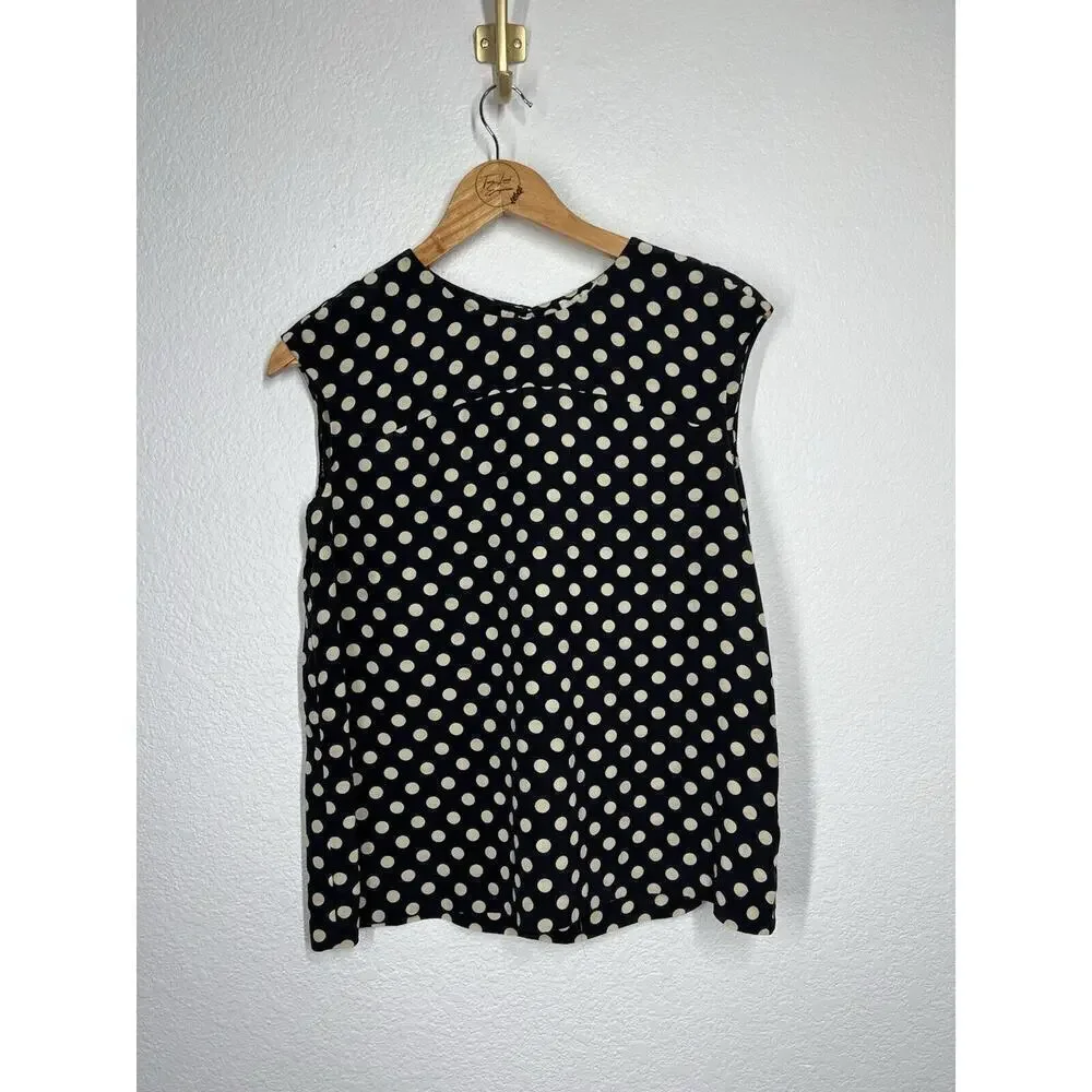 Kate Spade Silk Polka Dot Tank Top Medium Sleeveless Blouse Black Beige